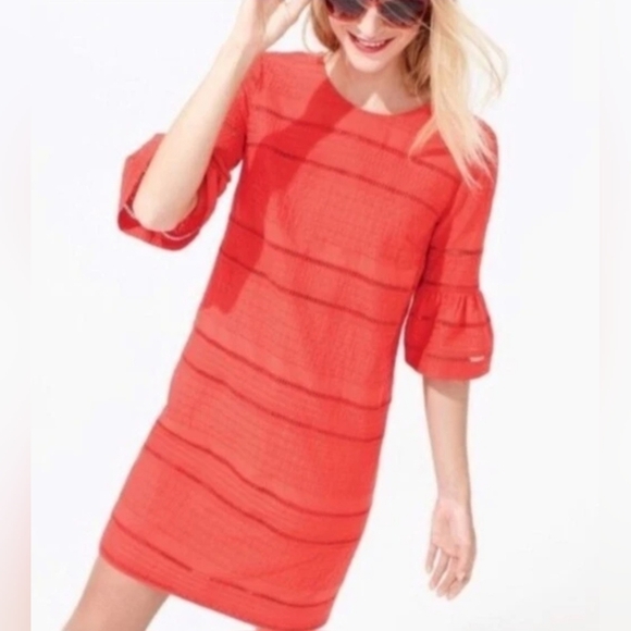 J. Crew Dress Flutter Sleeve Eyelet Design Shift Orange Dress Size 8T - Picture 3 of 10